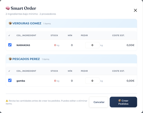 Smart Order: pedidos agrupados por proveedor