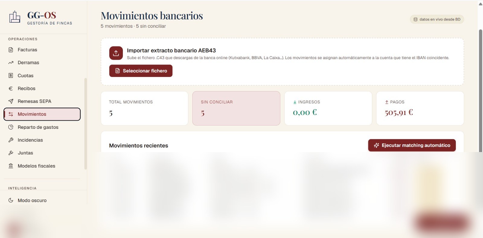 Conciliación bancaria automática en GG-OS